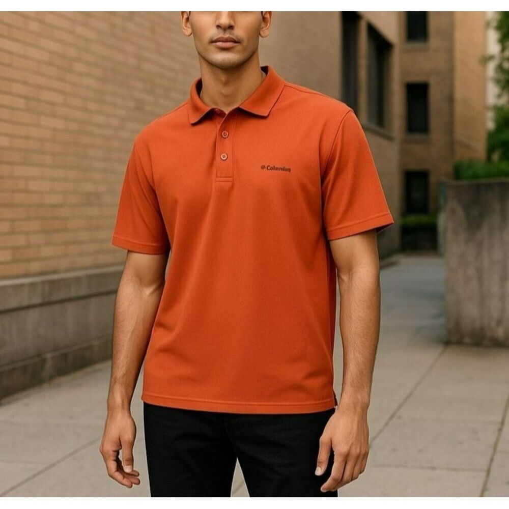 Columbia PFG Mens Medium Orange Short Sleeve Vented Fishing Polo Shirt Top M
